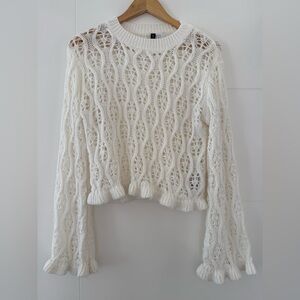 H&M Divided Ruffle Trimmed Pointelle-Knit Sweater, size medium.